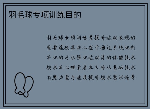 羽毛球专项训练目的