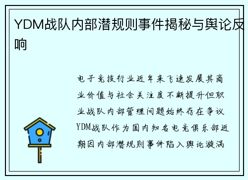 YDM战队内部潜规则事件揭秘与舆论反响